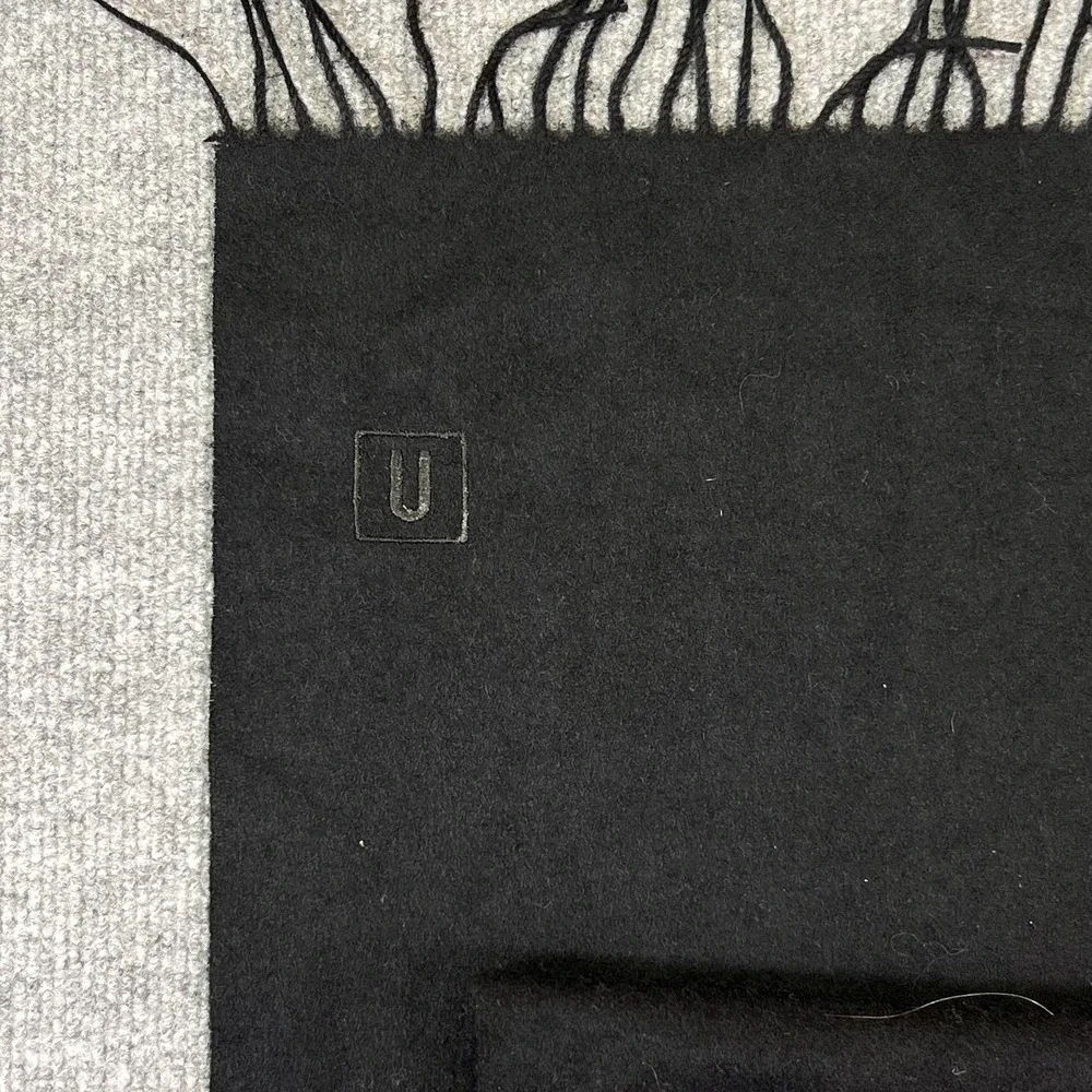 Vintage Nordstrom Scarf Mens One Size Black 100% Lambswool Fringe West Germany